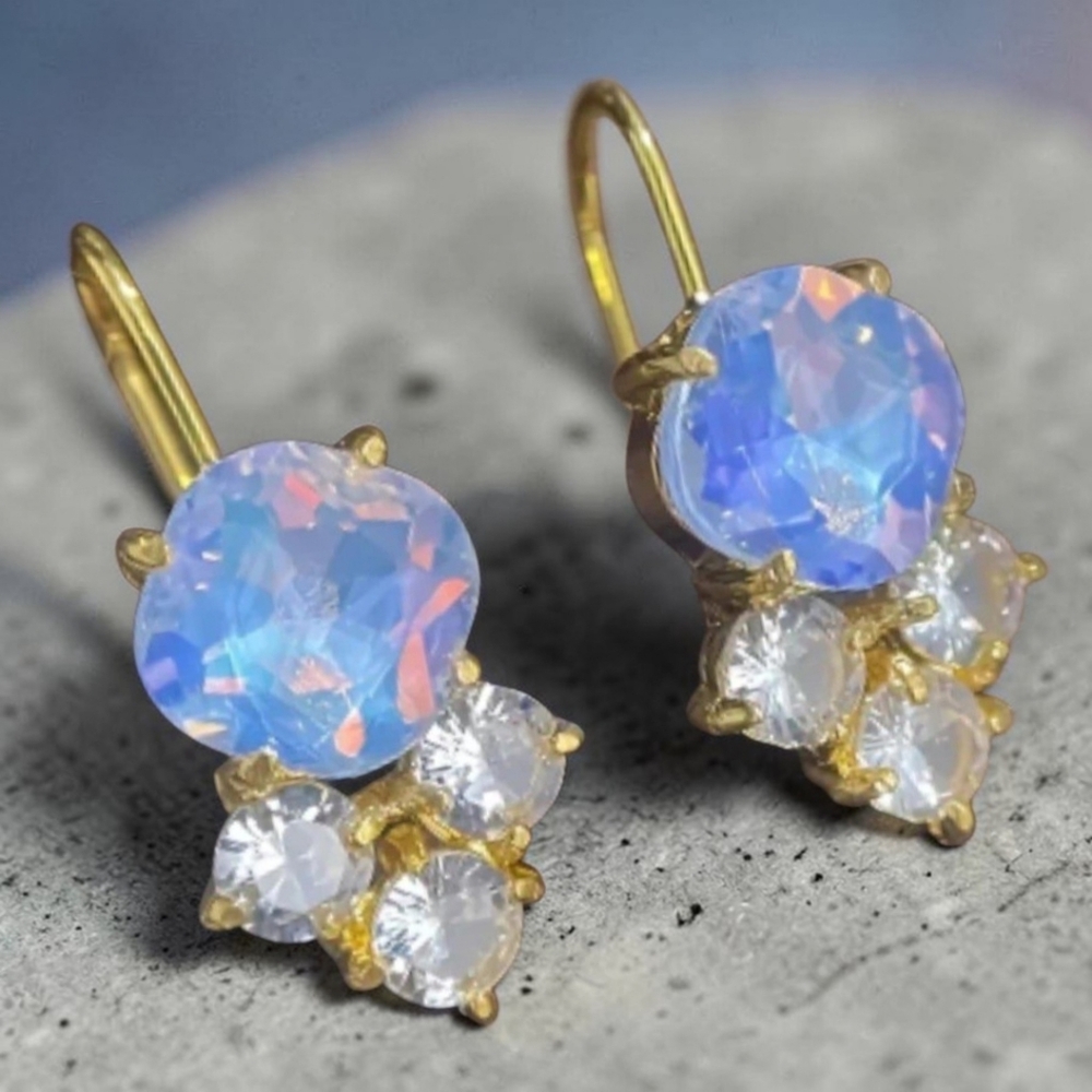 18k Gold Plated AB Crystal Pastel Blue Sparkle Candy Earrings